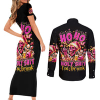 Christmas Skull Couples Matching Short Sleeve Bodycon Dress and Long Sleeve Button Shirt Ho Ho Holy Shit I'm Drink - Wonder Print Shop