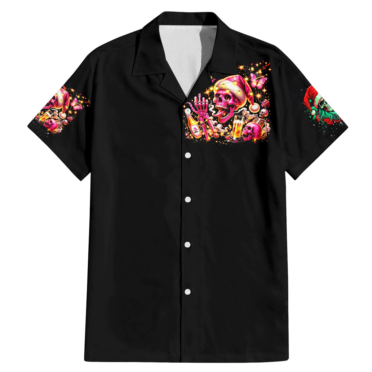 Christmas Skull Family Matching Mermaid Dress and Hawaiian Shirt Ho Ho Holy Shit I'm Drink - Wonder Print Shop