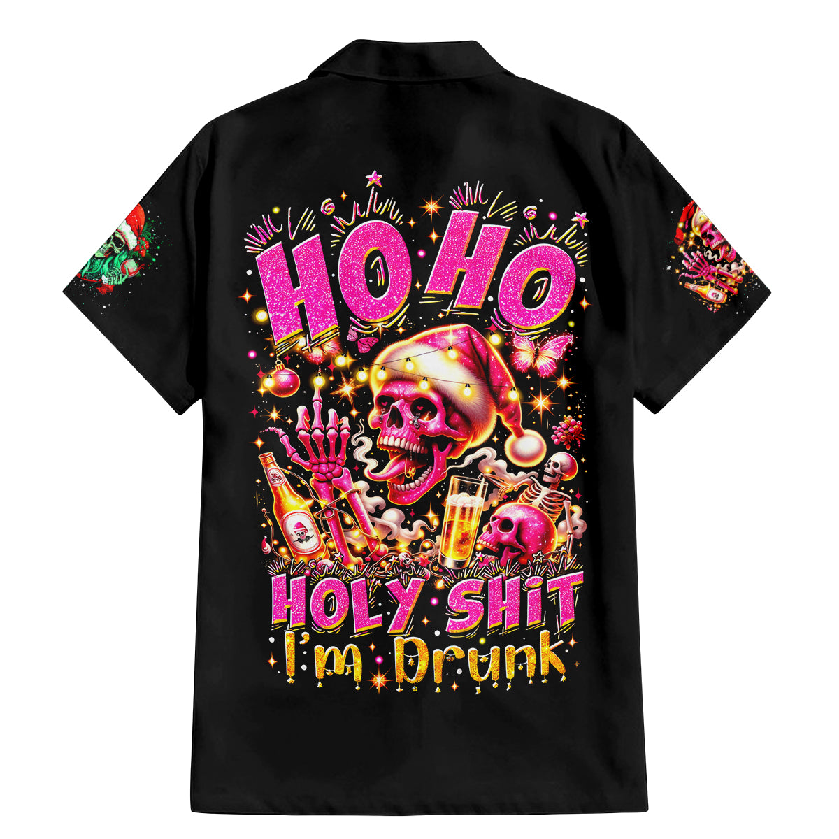 Christmas Skull Family Matching Mermaid Dress and Hawaiian Shirt Ho Ho Holy Shit I'm Drink - Wonder Print Shop