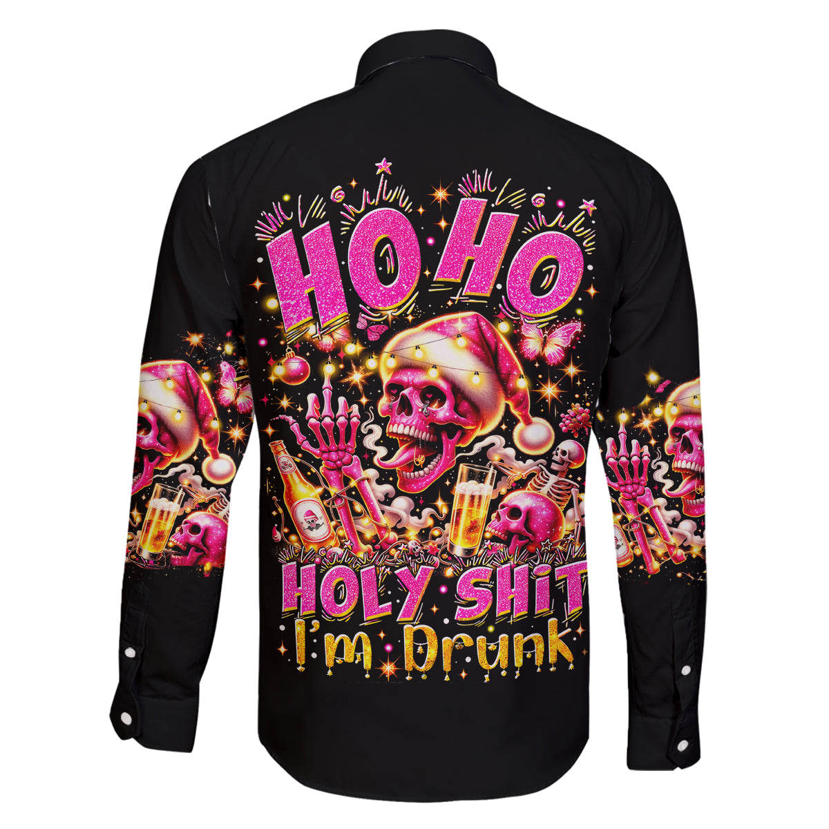 Christmas Skull Family Matching Mermaid Dress and Hawaiian Shirt Ho Ho Holy Shit I'm Drink - Wonder Print Shop