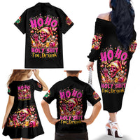 Christmas Skull Family Matching Off Shoulder Long Sleeve Dress and Hawaiian Shirt Ho Ho Holy Shit I'm Drink - Wonder Print Shop