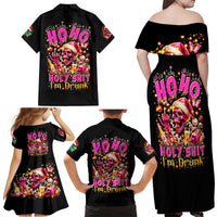 Christmas Skull Family Matching Off Shoulder Maxi Dress and Hawaiian Shirt Ho Ho Holy Shit I'm Drink - Wonder Print Shop