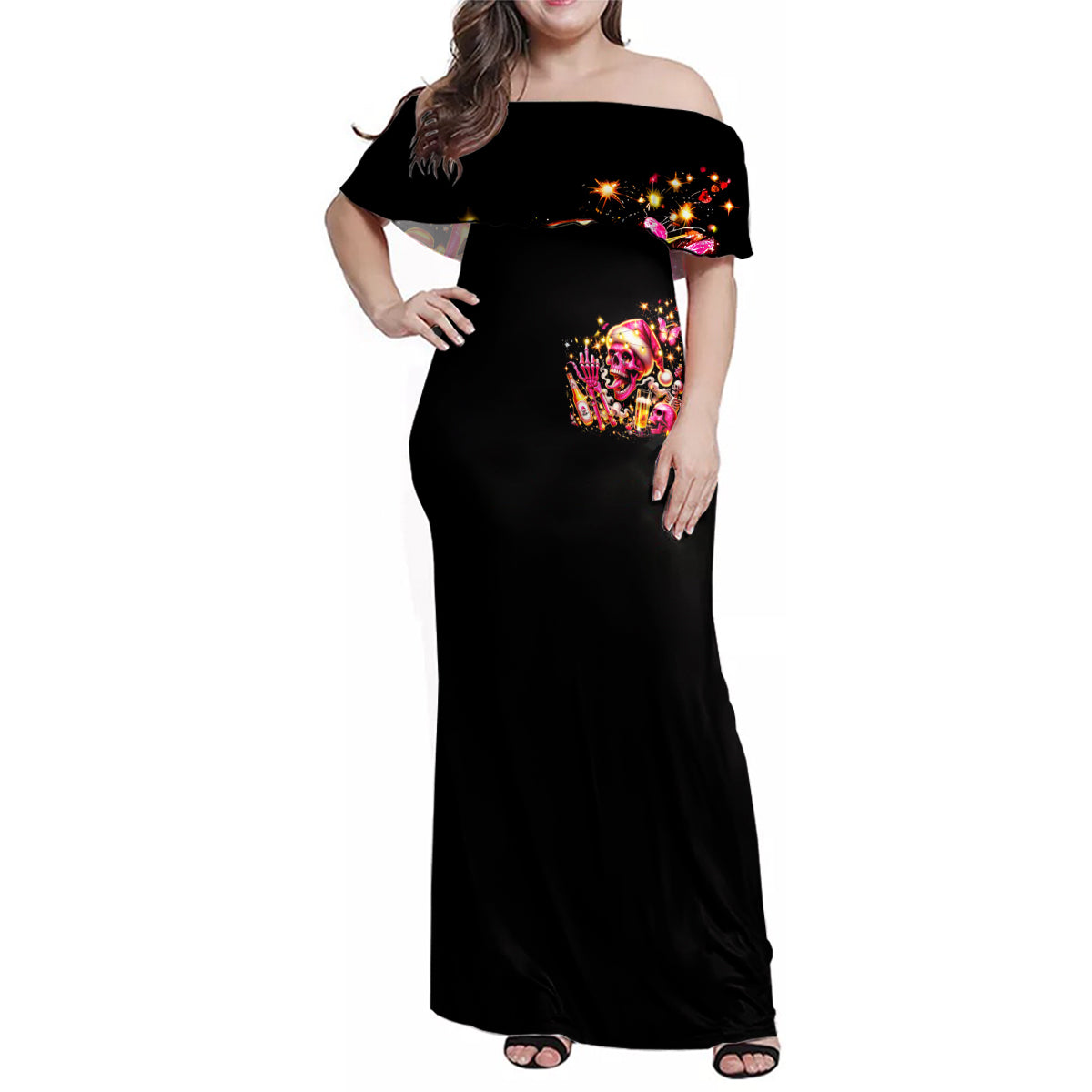 Christmas Skull Family Matching Off Shoulder Maxi Dress and Hawaiian Shirt Ho Ho Holy Shit I'm Drink - Wonder Print Shop