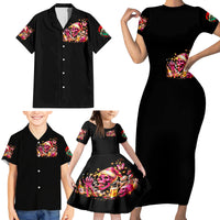Christmas Skull Family Matching Short Sleeve Bodycon Dress and Hawaiian Shirt Ho Ho Holy Shit I'm Drink - Wonder Print Shop