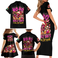 Christmas Skull Family Matching Short Sleeve Bodycon Dress and Hawaiian Shirt Ho Ho Holy Shit I'm Drink - Wonder Print Shop