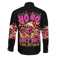 Christmas Skull Family Matching Short Sleeve Bodycon Dress and Hawaiian Shirt Ho Ho Holy Shit I'm Drink - Wonder Print Shop