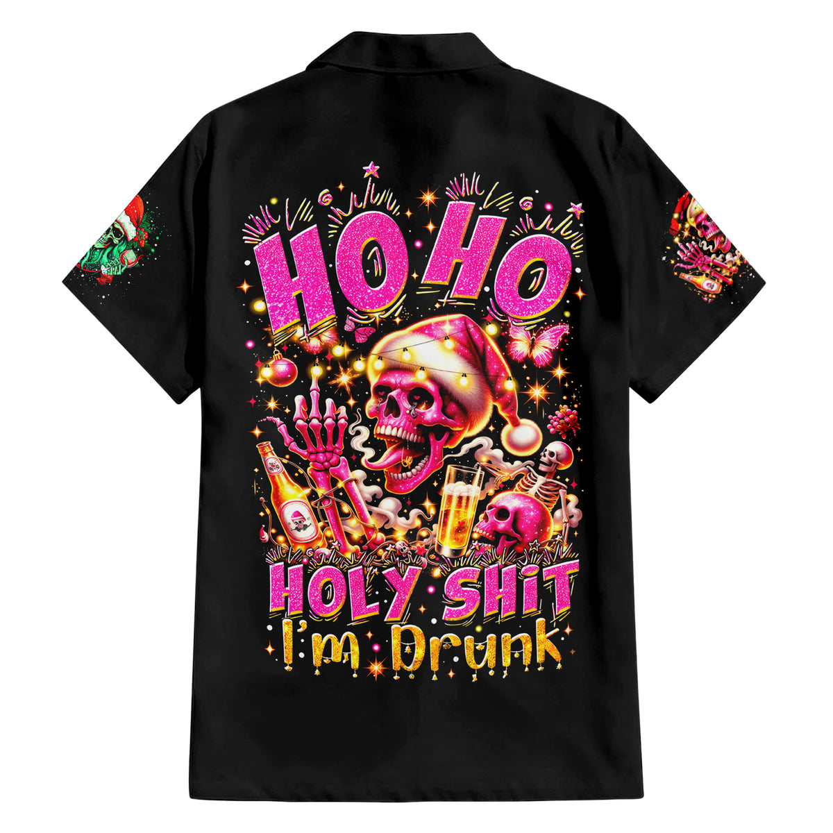 Christmas Skull Hawaiian Shirt Ho Ho Holy Shit I'm Drink - Wonder Print Shop
