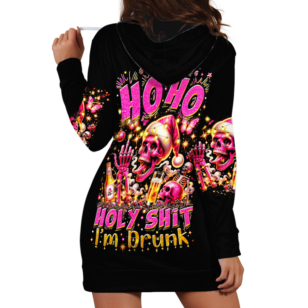 Christmas Skull Hoodie Dress Ho Ho Holy Shit I'm Drink - Wonder Print Shop