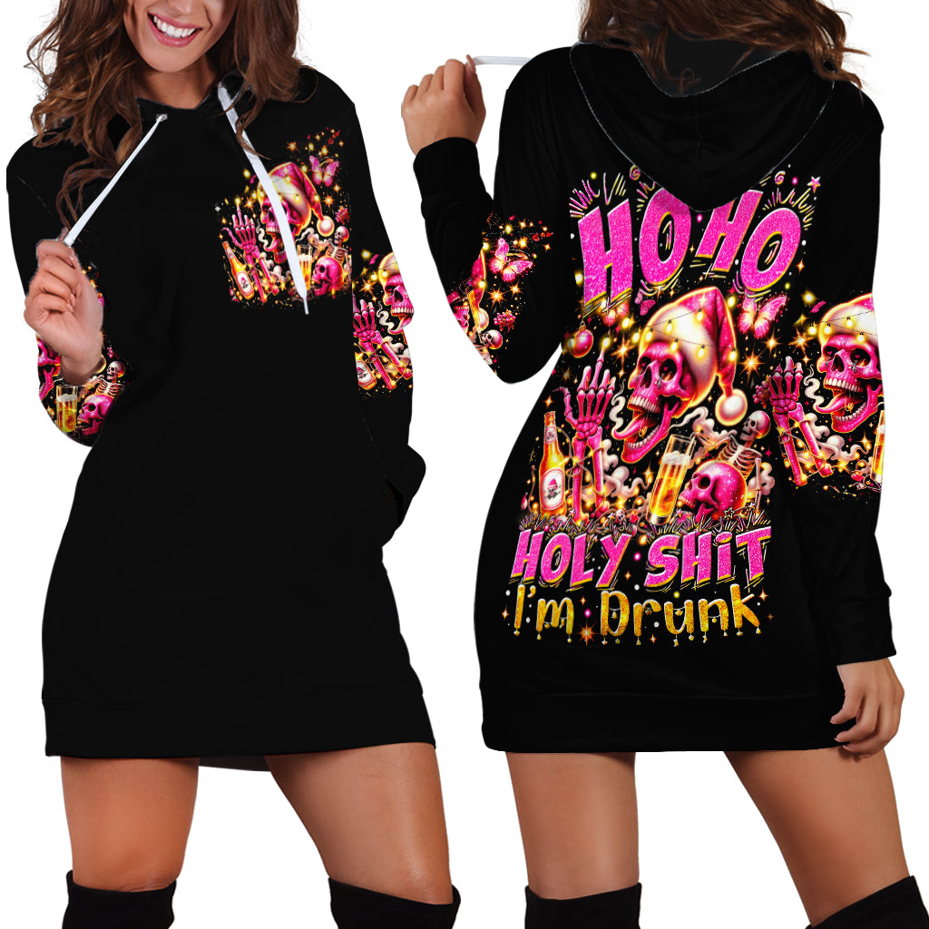 Christmas Skull Hoodie Dress Ho Ho Holy Shit I'm Drink - Wonder Print Shop
