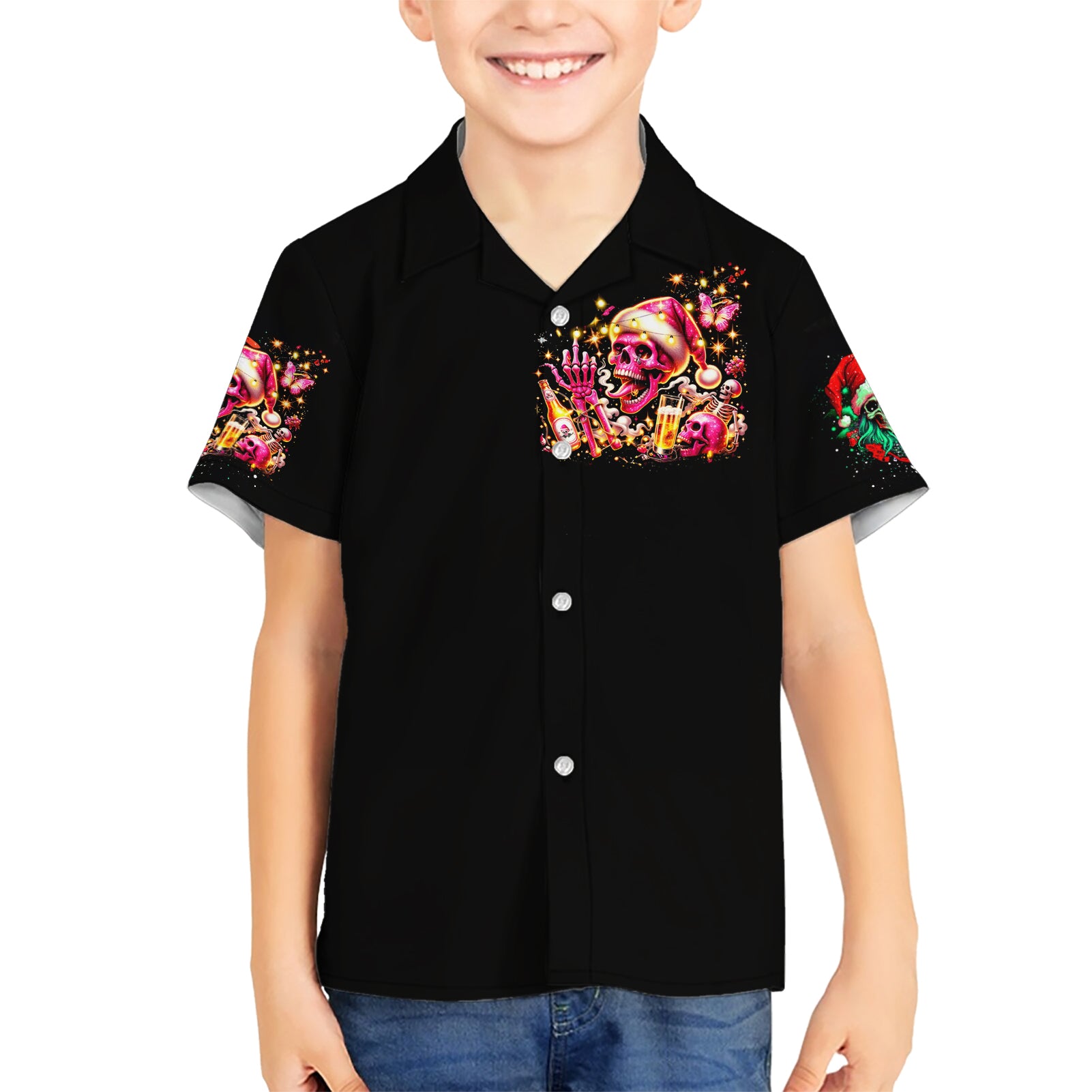 Christmas Skull Kid Hawaiian Shirt Ho Ho Holy Shit I'm Drink - Wonder Print Shop