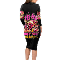 Christmas Skull Long Sleeve Bodycon Dress Ho Ho Holy Shit I'm Drink - Wonder Print Shop