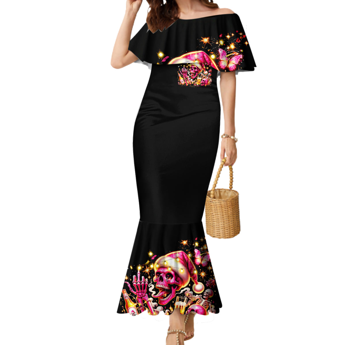 Christmas Skull Mermaid Dress Ho Ho Holy Shit I'm Drink - Wonder Print Shop