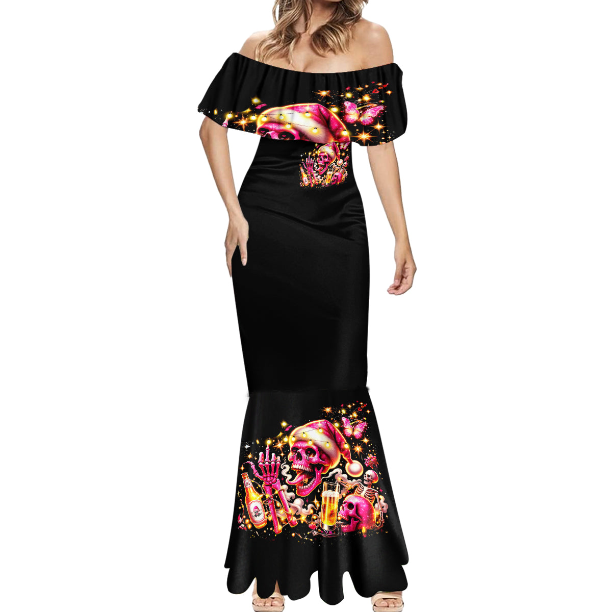 Christmas Skull Mermaid Dress Ho Ho Holy Shit I'm Drink - Wonder Print Shop