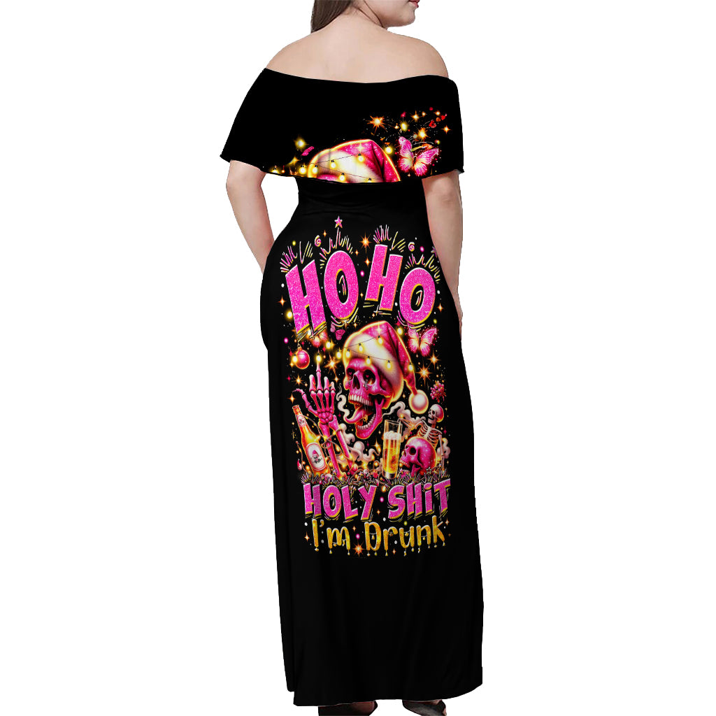 Christmas Skull Off Shoulder Maxi Dress Ho Ho Holy Shit I'm Drink - Wonder Print Shop