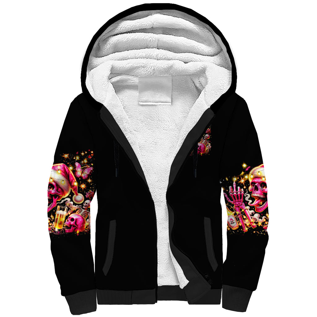 Christmas Skull Sherpa Hoodie Ho Ho Holy Shit I'm Drink - Wonder Print Shop