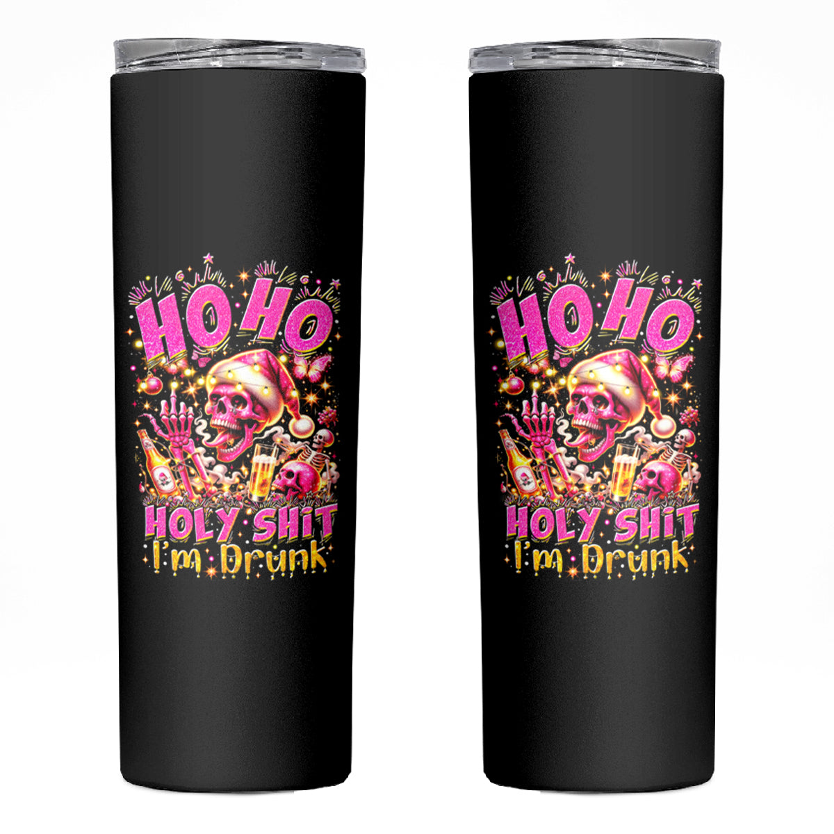Christmas Skull Skinny Tumbler Ho Ho Holy Shit I'm Drink - Wonder Print Shop