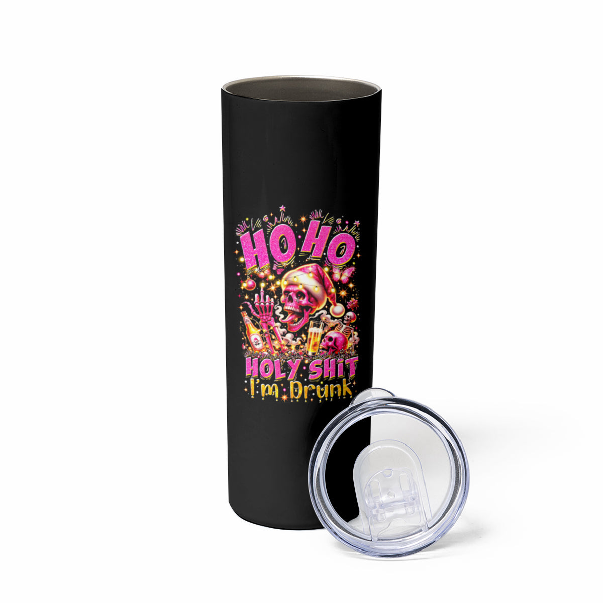 Christmas Skull Skinny Tumbler Ho Ho Holy Shit I'm Drink - Wonder Print Shop