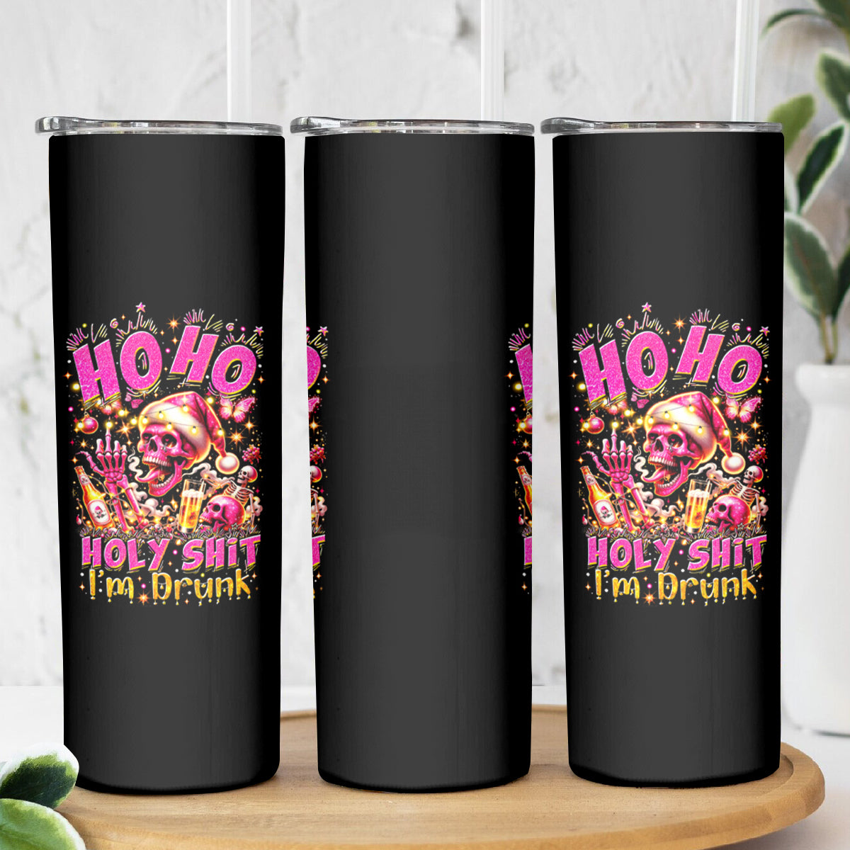 Christmas Skull Skinny Tumbler Ho Ho Holy Shit I'm Drink - Wonder Print Shop