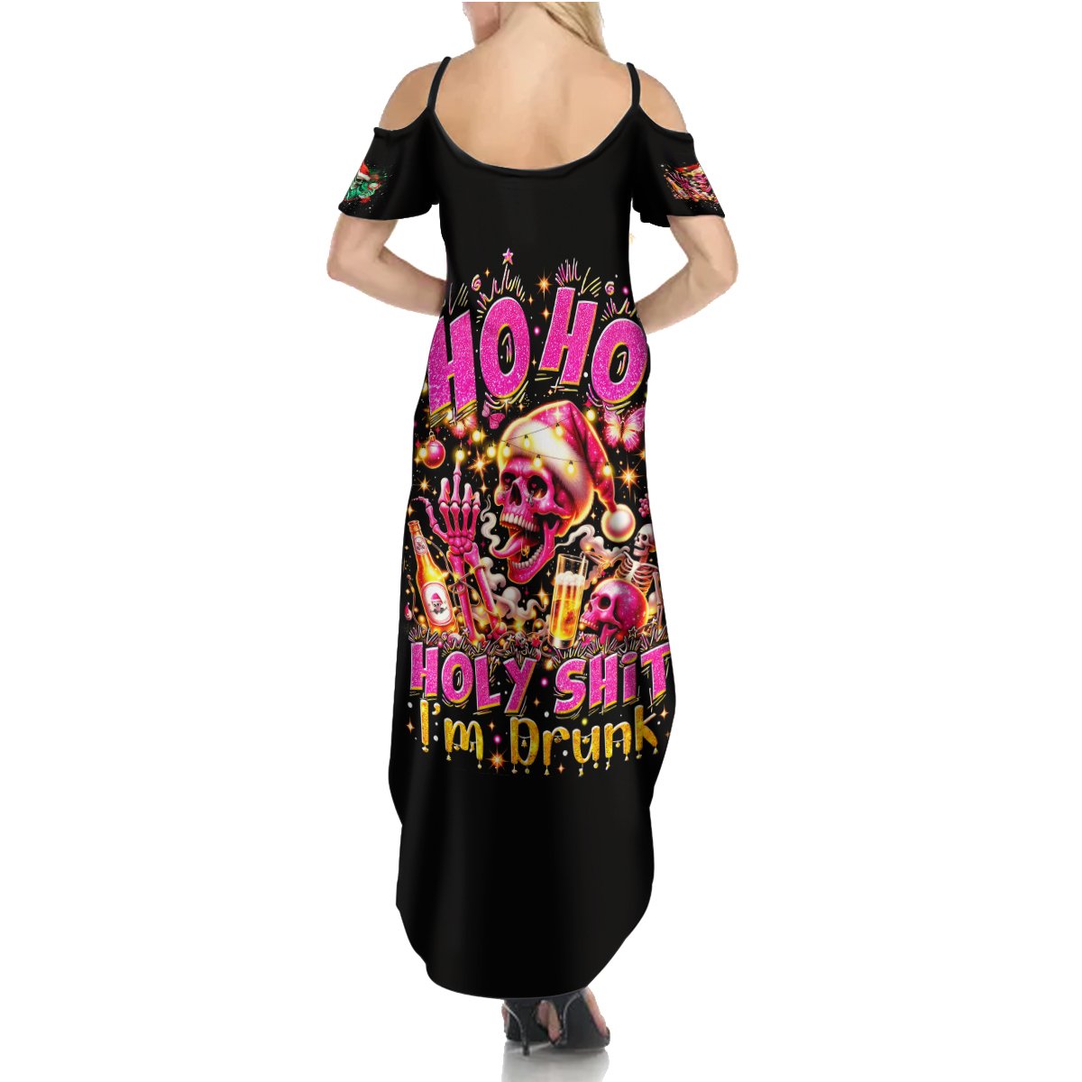 Christmas Skull Summer Maxi Dress Ho Ho Holy Shit I'm Drink - Wonder Print Shop