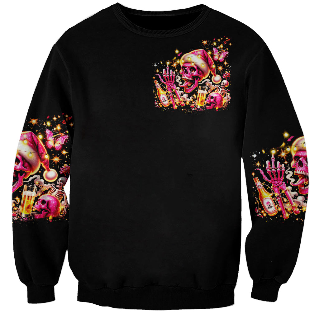 Christmas Skull Sweatshirt Ho Ho Holy Shit I'm Drink - Wonder Print Shop