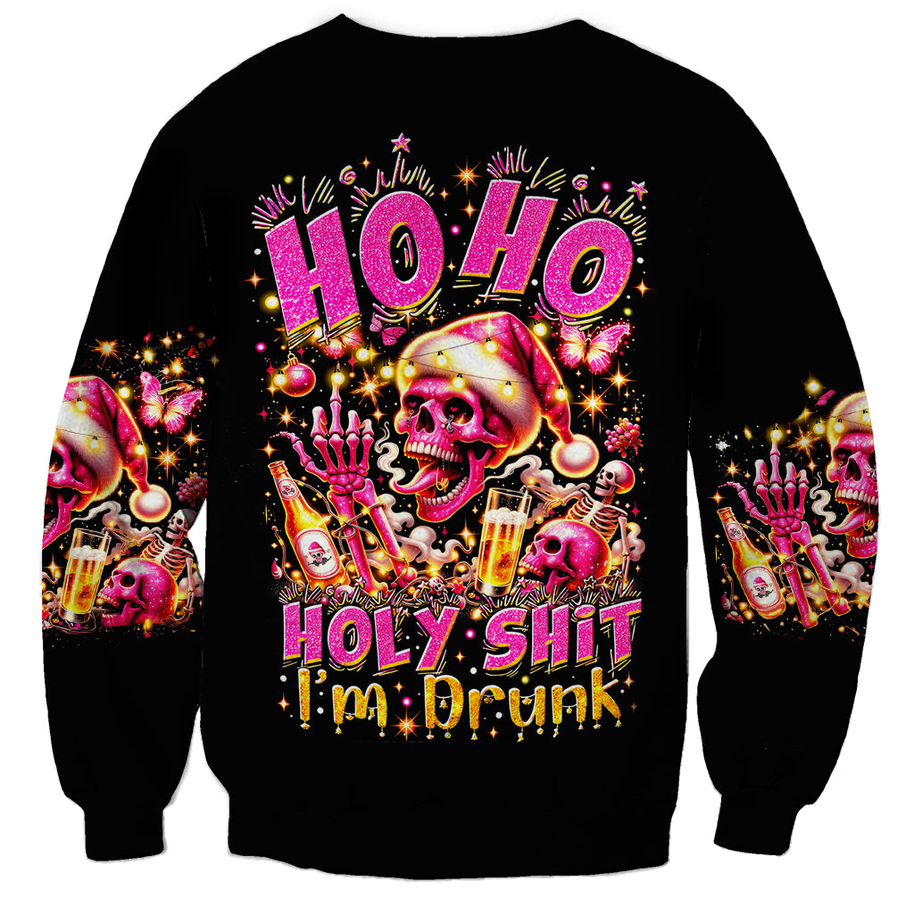 Christmas Skull Sweatshirt Ho Ho Holy Shit I'm Drink - Wonder Print Shop