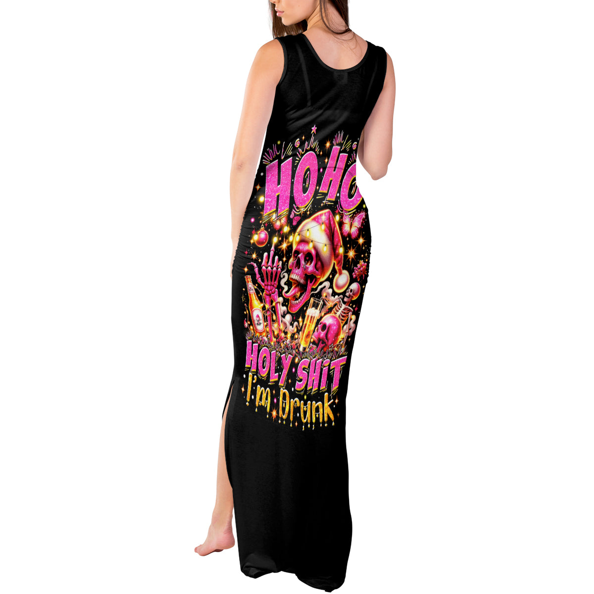 Christmas Skull Tank Maxi Dress Ho Ho Holy Shit I'm Drink - Wonder Print Shop