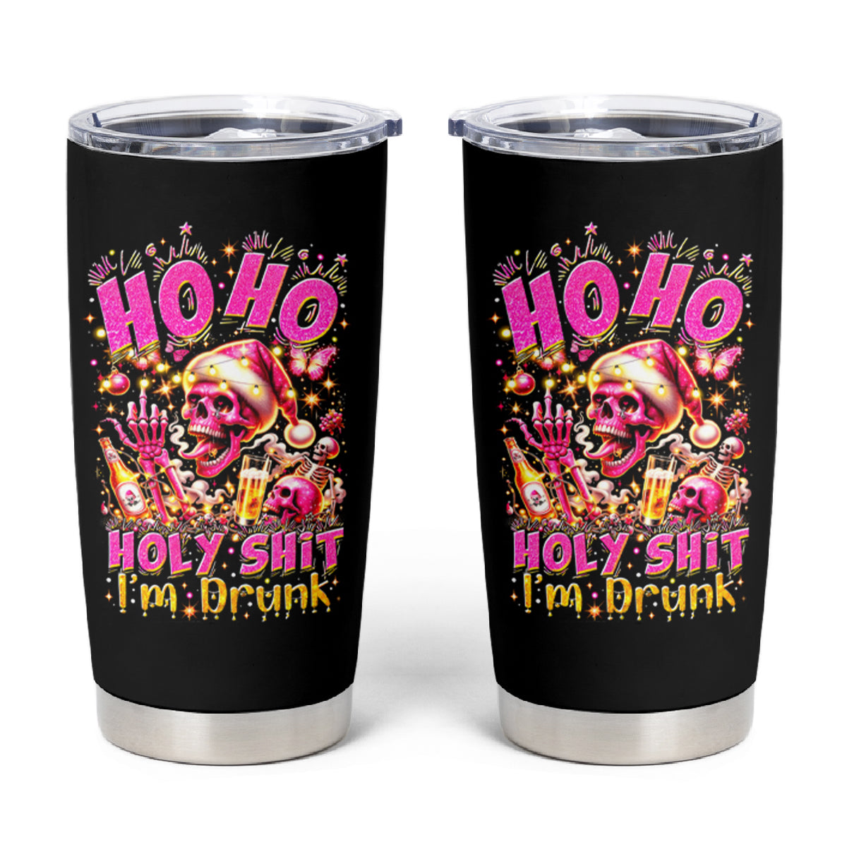 Christmas Skull Tumbler Cup Ho Ho Holy Shit I'm Drink - Wonder Print Shop