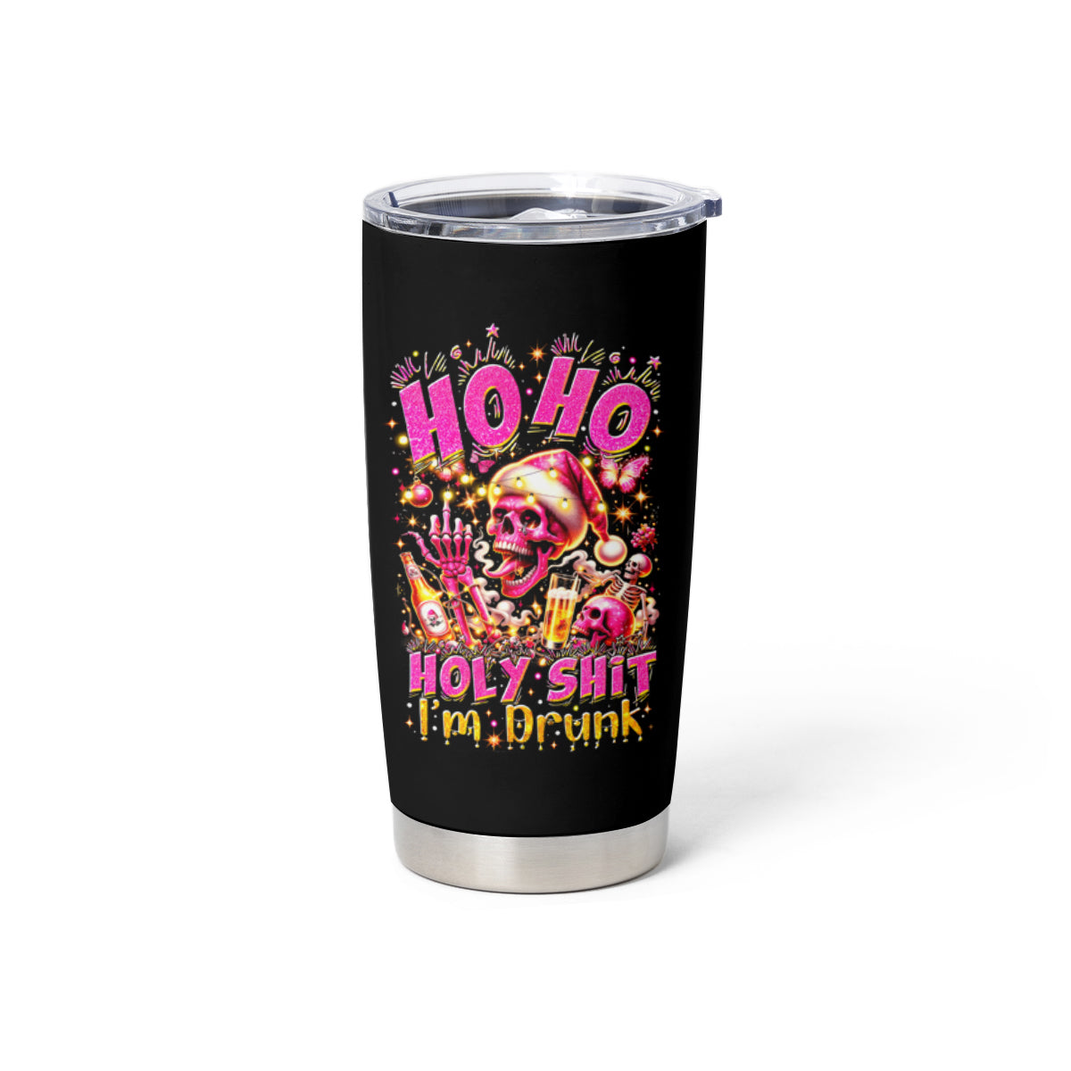 Christmas Skull Tumbler Cup Ho Ho Holy Shit I'm Drink - Wonder Print Shop