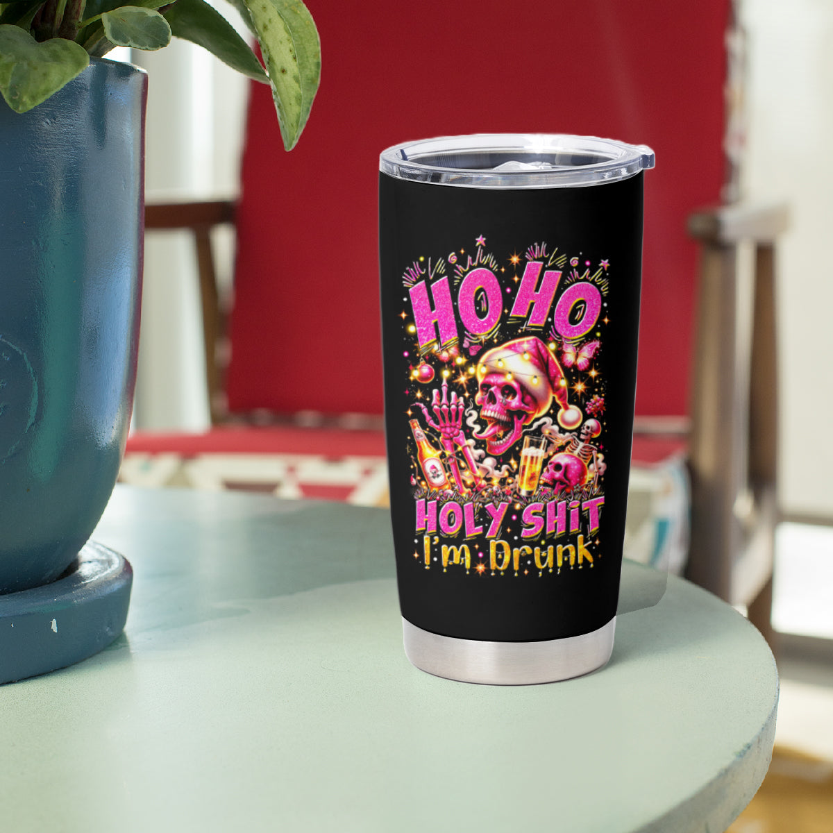 Christmas Skull Tumbler Cup Ho Ho Holy Shit I'm Drink - Wonder Print Shop