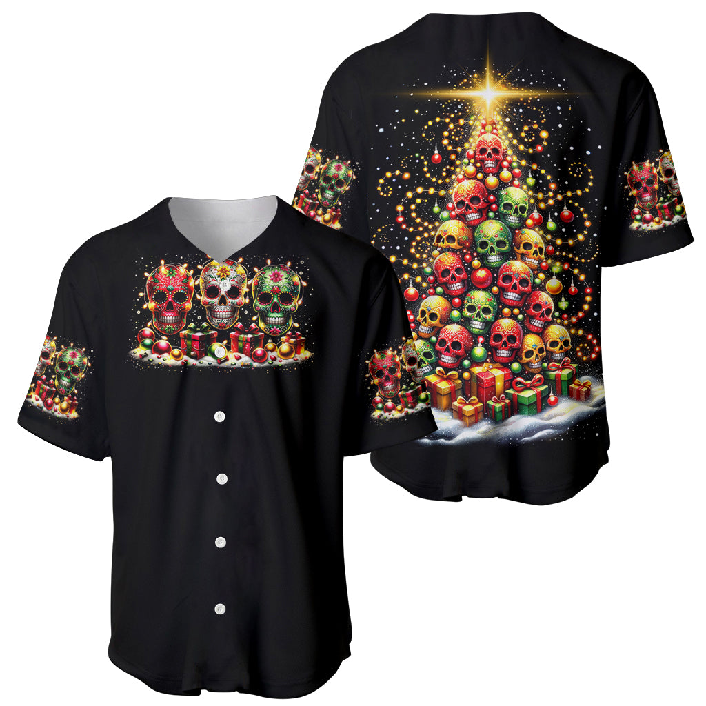 Christmas Sugar Skull Baseball Jersey Christmas Tree Sugar Skull - Wonder Print Shop