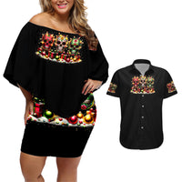 Christmas Sugar Skull Couples Matching Off Shoulder Short Dress and Hawaiian Shirt Christmas Tree Sugar Skull - Wonder Print Shop
