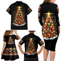 Christmas Sugar Skull Family Matching Long Sleeve Bodycon Dress and Hawaiian Shirt Christmas Tree Sugar Skull - Wonder Print Shop