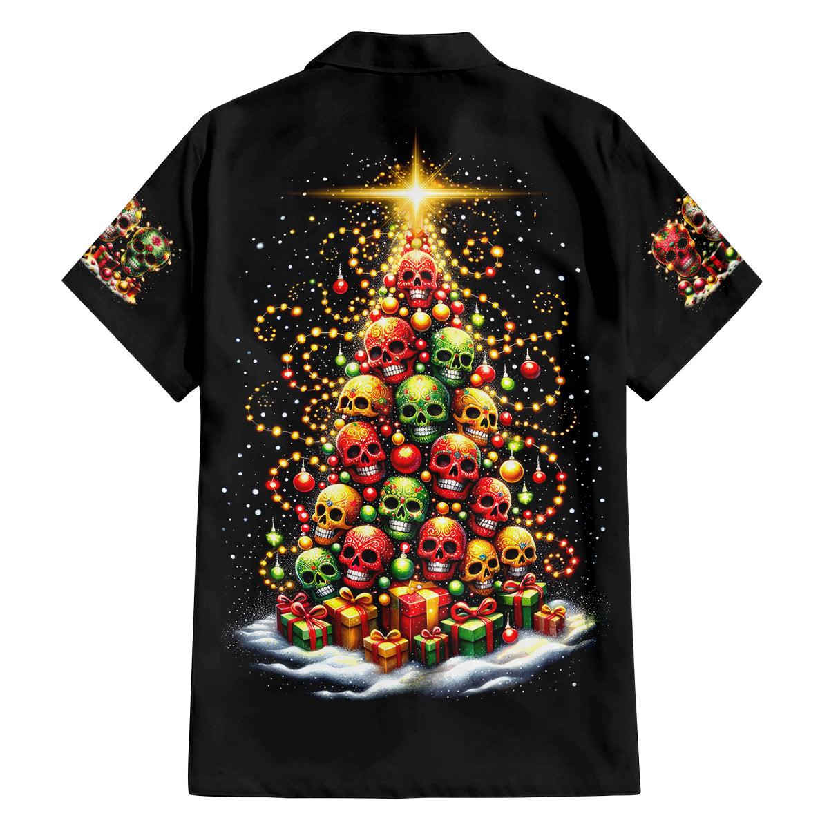 Christmas Sugar Skull Family Matching Long Sleeve Bodycon Dress and Hawaiian Shirt Christmas Tree Sugar Skull - Wonder Print Shop