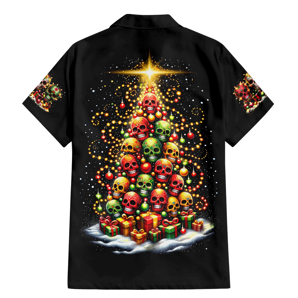 Christmas Sugar Skull Family Matching Mermaid Dress and Hawaiian Shirt Christmas Tree Sugar Skull - Wonder Print Shop