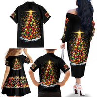 Christmas Sugar Skull Family Matching Off Shoulder Long Sleeve Dress and Hawaiian Shirt Christmas Tree Sugar Skull - Wonder Print Shop