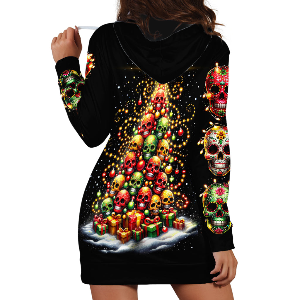 Christmas Sugar Skull Hoodie Dress Christmas Tree Sugar Skull - Wonder Print Shop