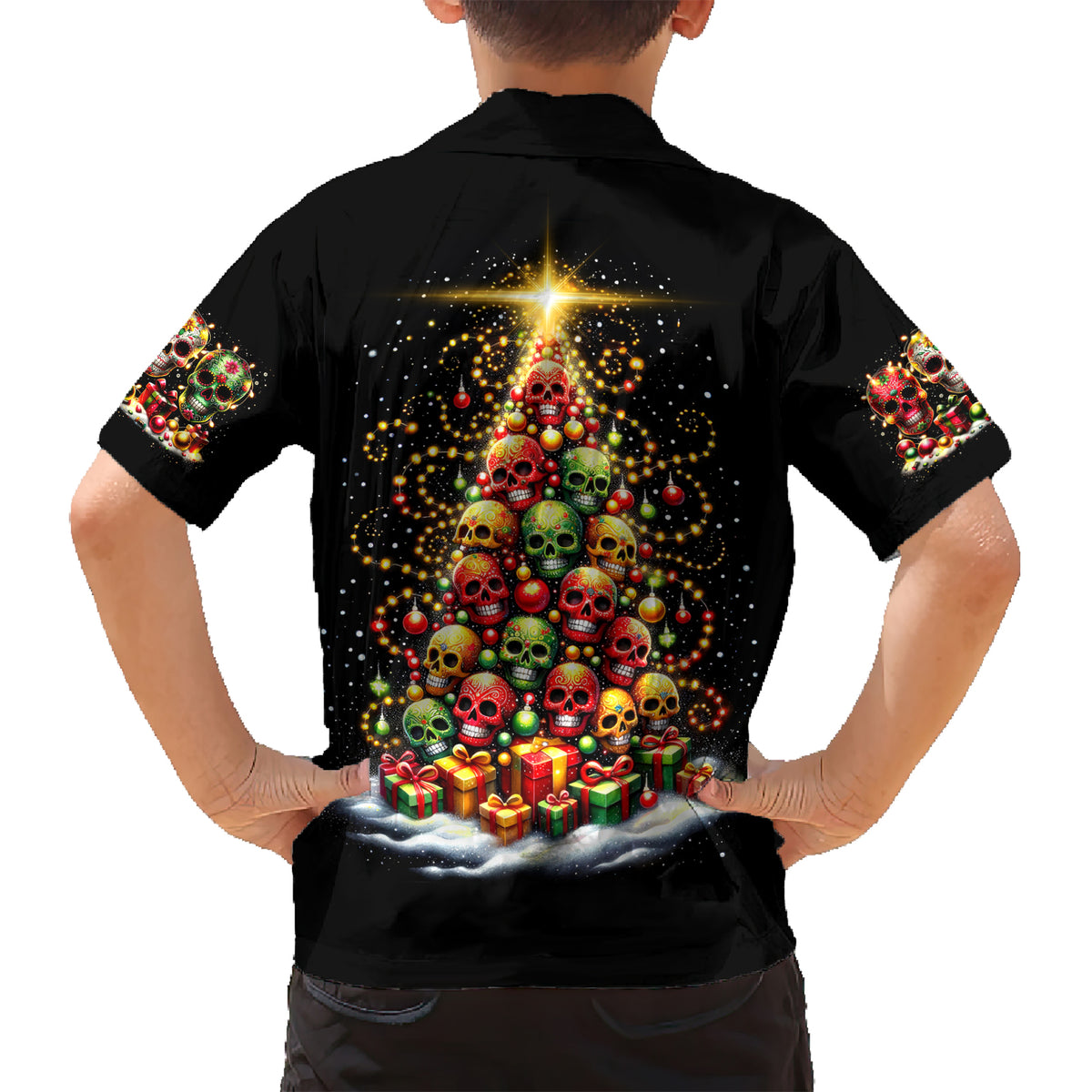 Christmas Sugar Skull Kid Hawaiian Shirt Christmas Tree Sugar Skull - Wonder Print Shop