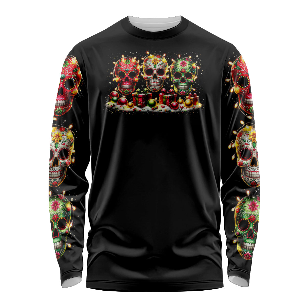 Christmas Sugar Skull Long Sleeve Shirt Christmas Tree Sugar Skull - Wonder Print Shop