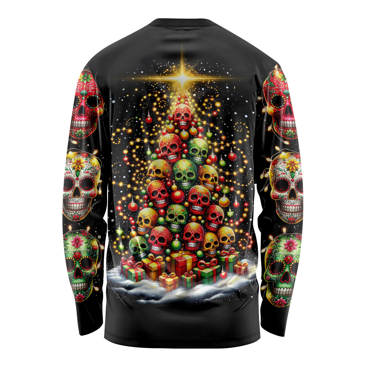 Christmas Sugar Skull Long Sleeve Shirt Christmas Tree Sugar Skull - Wonder Print Shop