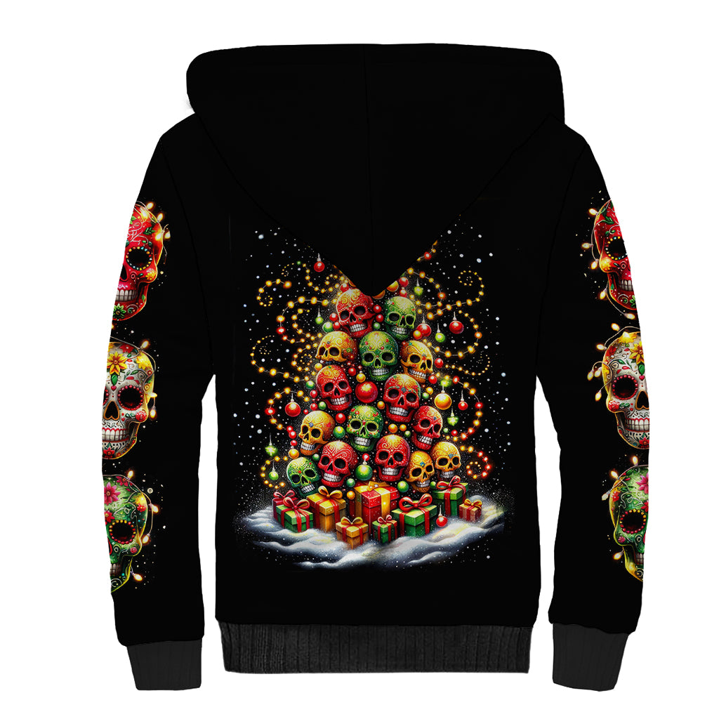 Christmas Sugar Skull Sherpa Hoodie Christmas Tree Sugar Skull - Wonder Print Shop