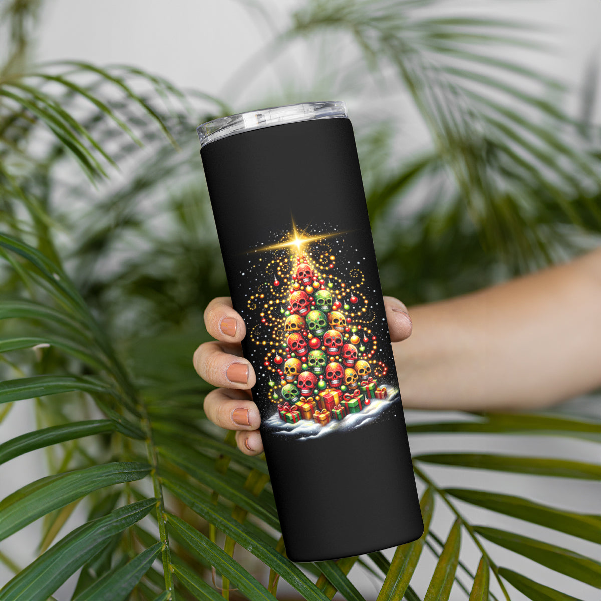 Christmas Sugar Skull Skinny Tumbler Christmas Tree Sugar Skull - Wonder Print Shop