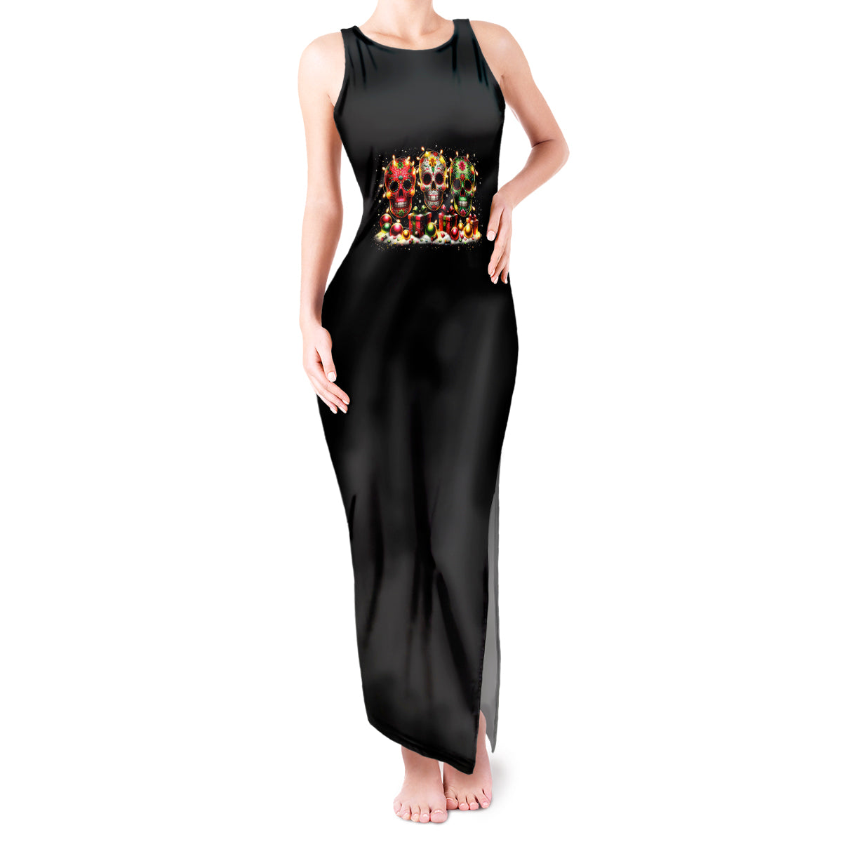 Christmas Sugar Skull Tank Maxi Dress Christmas Tree Sugar Skull - Wonder Print Shop