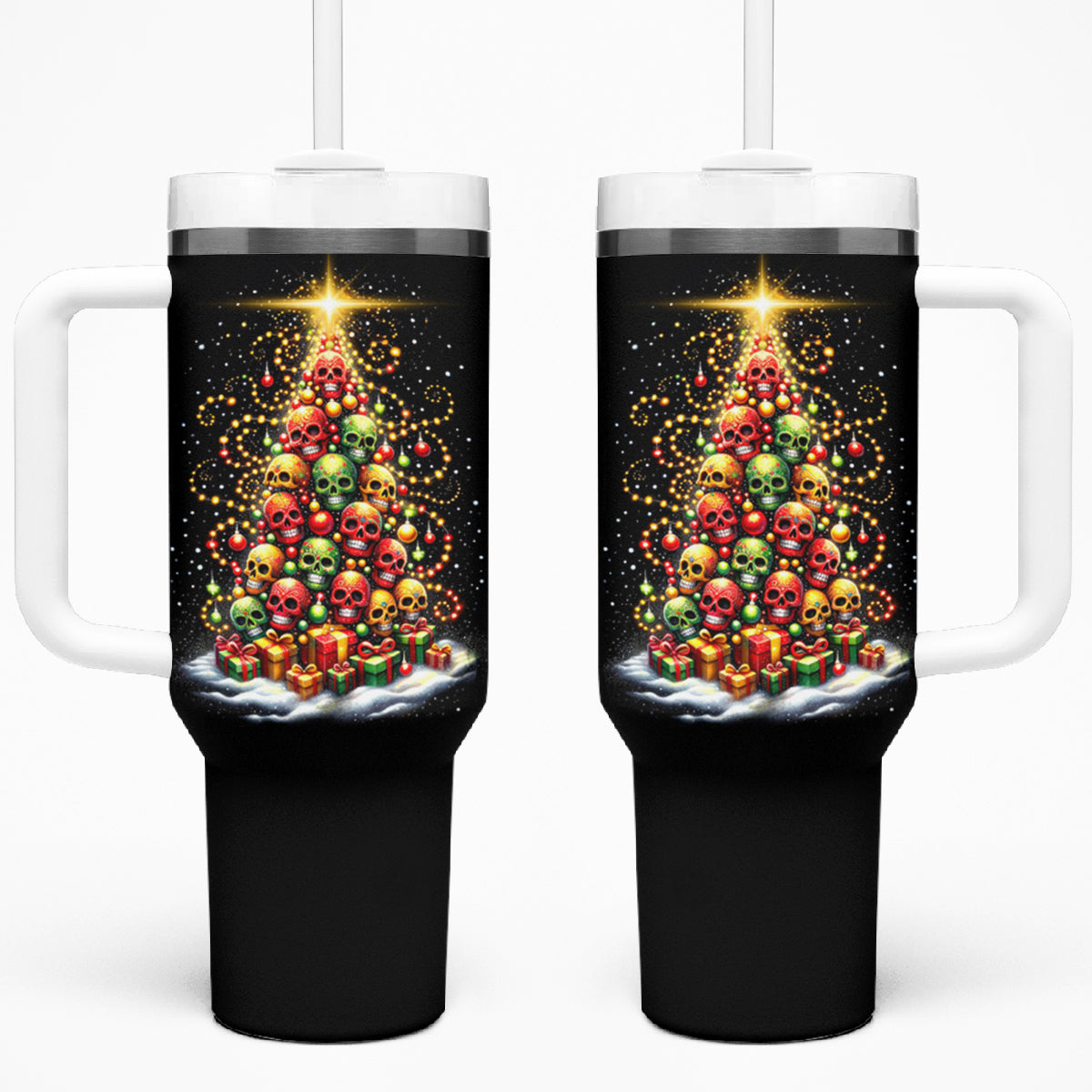 Christmas Sugar Skull Tumbler With Handle Christmas Tree Sugar Skull - Wonder Print Shop