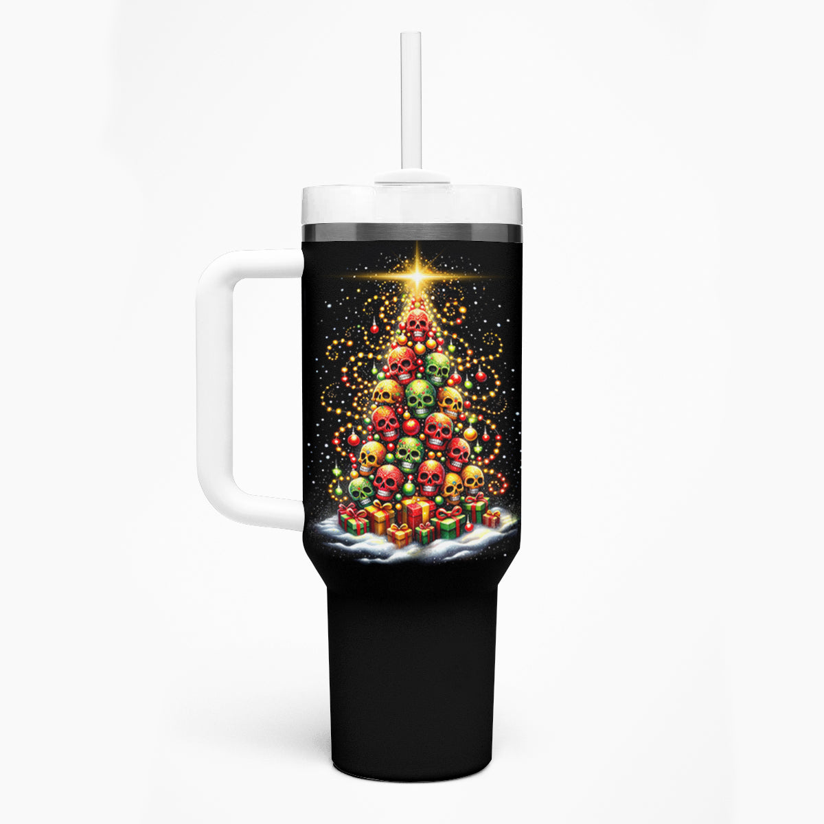 Christmas Sugar Skull Tumbler With Handle Christmas Tree Sugar Skull - Wonder Print Shop
