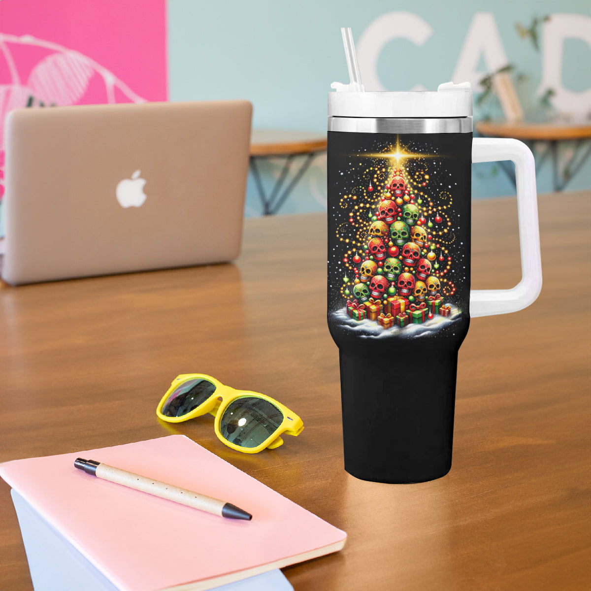 Christmas Sugar Skull Tumbler With Handle Christmas Tree Sugar Skull - Wonder Print Shop