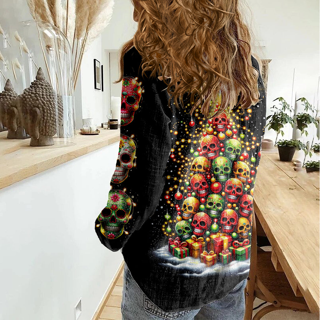 Christmas Sugar Skull Women Casual Shirt Christmas Tree Sugar Skull - Wonder Print Shop