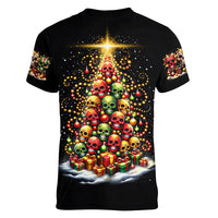 Christmas Sugar Skull Women V Neck T Shirt Christmas Tree Sugar Skull - Wonder Print Shop