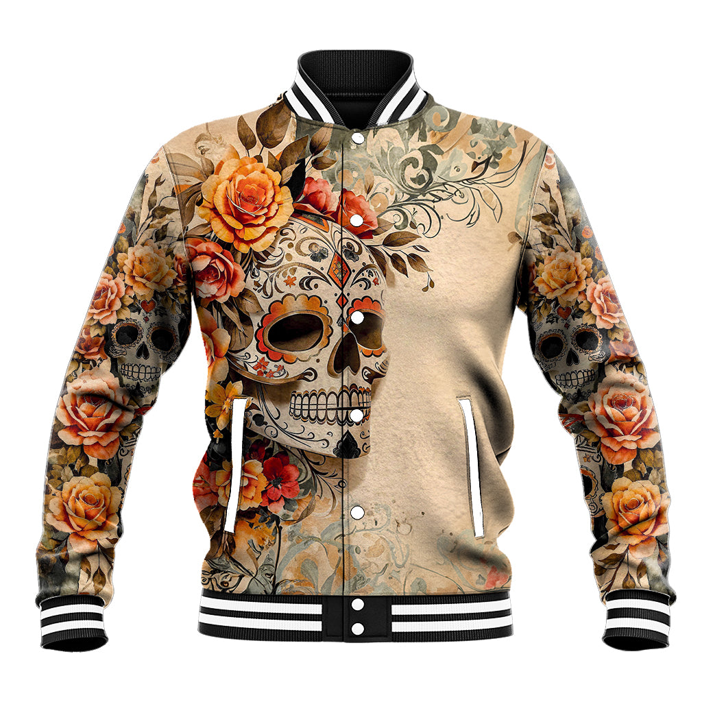 Sugar Skull Baseball Jacket Rose Sugar Skull Vintage - Wonder Print Shop