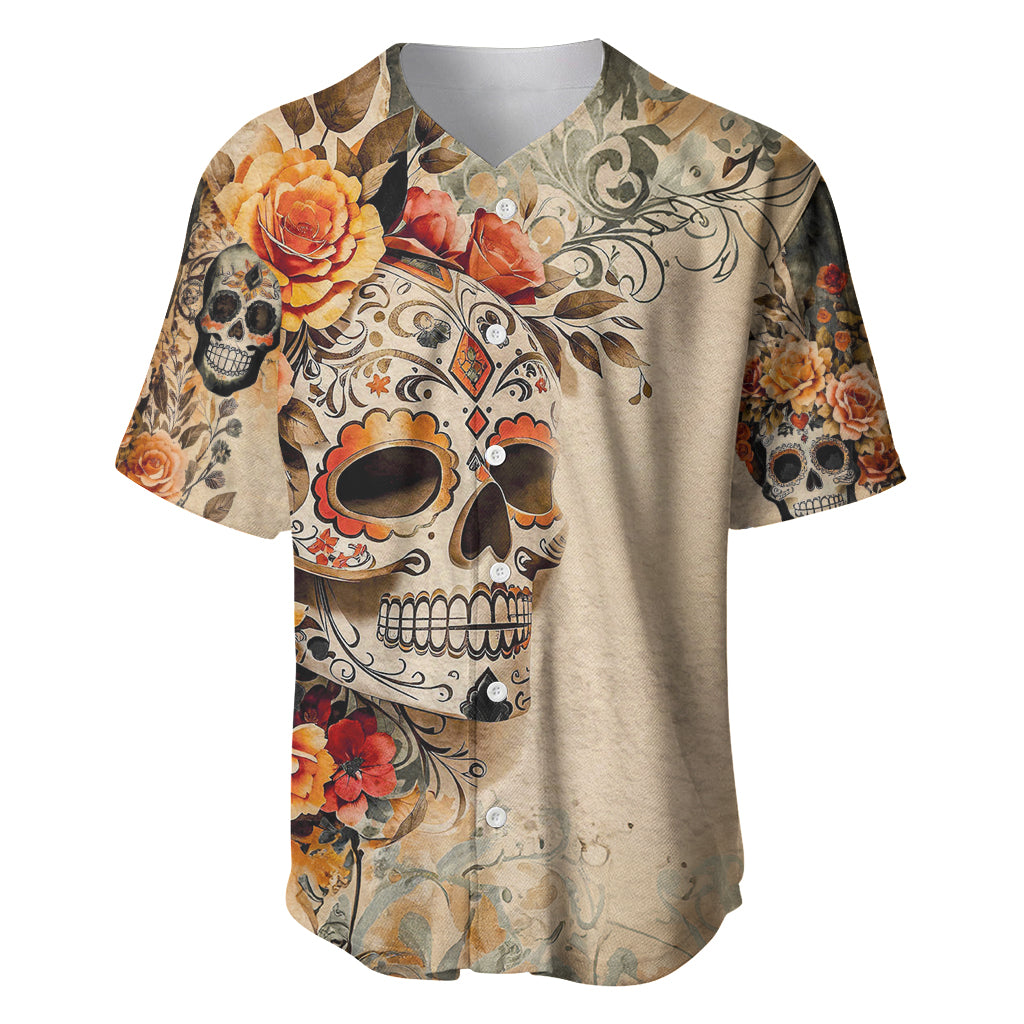 Sugar Skull Baseball Jersey Rose Sugar Skull Vintage - Wonder Print Shop