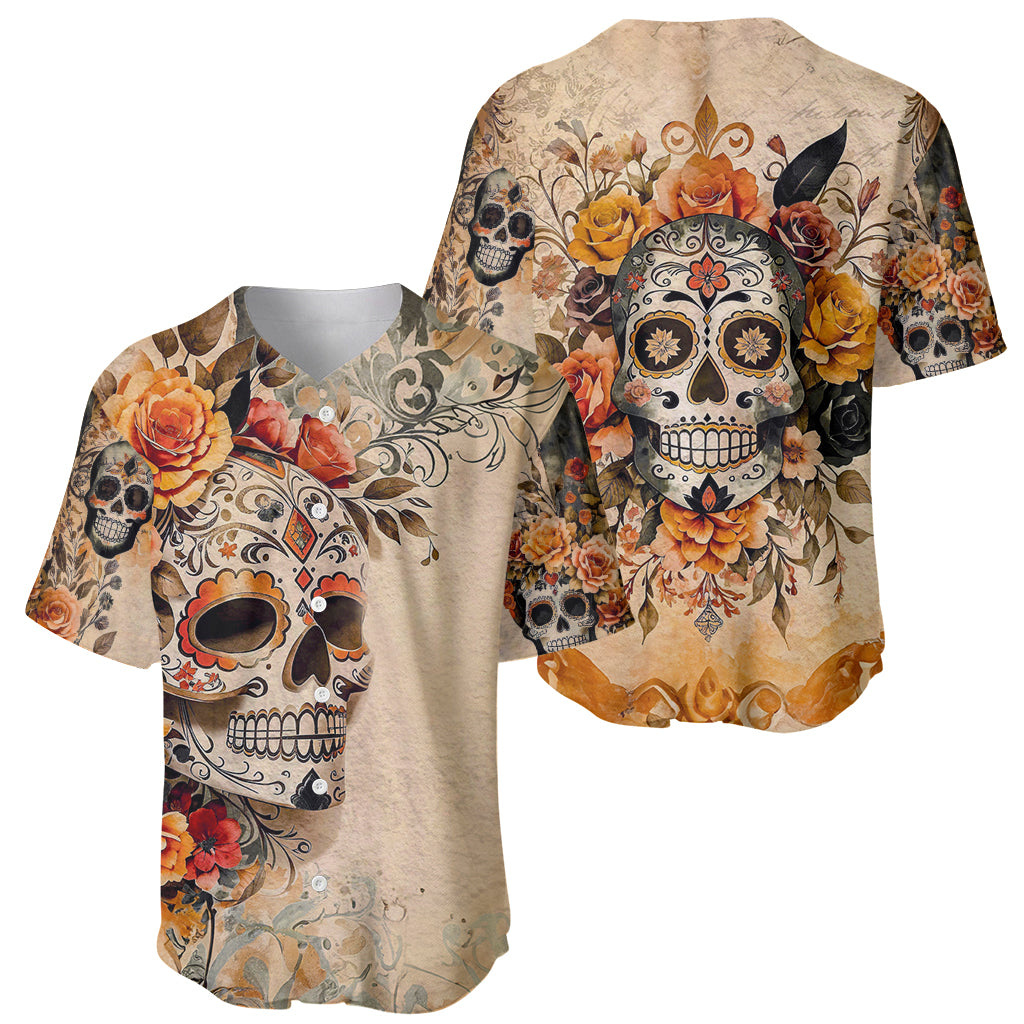 Sugar Skull Baseball Jersey Rose Sugar Skull Vintage - Wonder Print Shop
